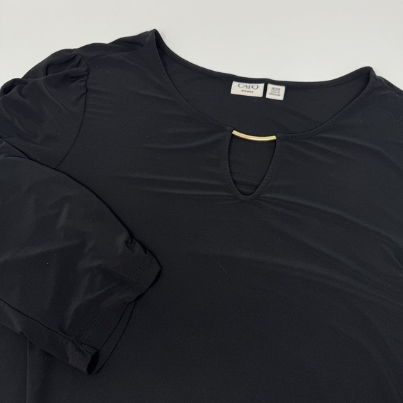 Cato Woman Shirt Womens 18 20W Black Keyhole Long Sleeve Stretch Top‎ Blouse - Picture 1 of 10